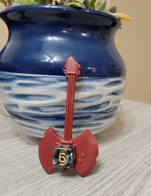 Bardic Inspiration D6 Dice Holder: Axe Guitar + Mystery Dice (Random Color)