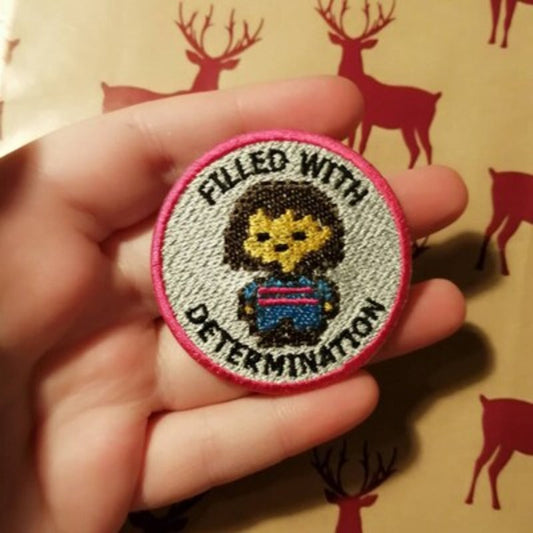 Undertale Inspired Scout/Achievement Iron On Patch - Frisk/FILLED WITH DETERMINATION