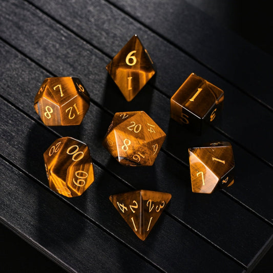 Yellow tiger eye gemstone dice set