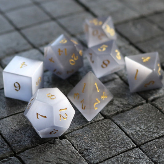 White Cat's Eye Gemstone Dice Set