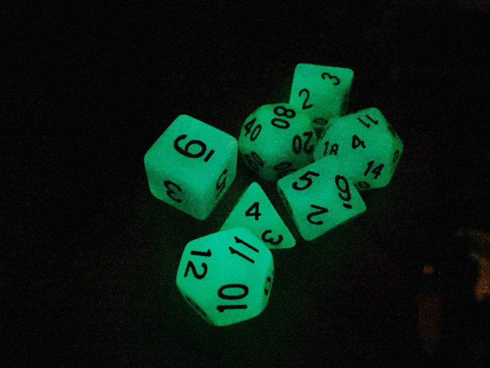 "Eye of the Beholder" GLOWS in the dark Dice Set