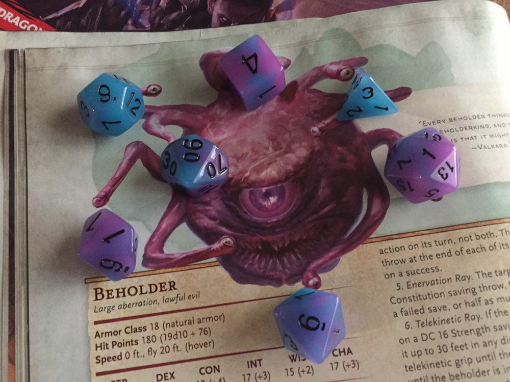 "Eye of the Beholder" GLOWS in the dark Dice Set