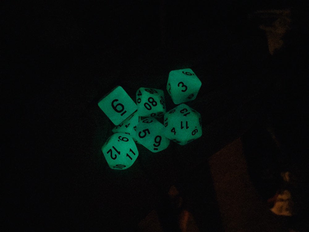 "Eye of the Beholder" GLOWS in the dark Dice Set