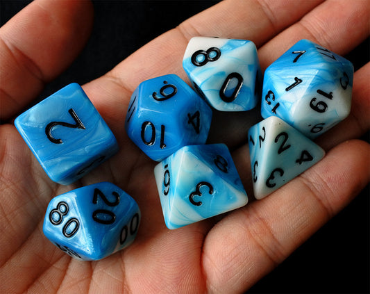 Blue White Mix Color Polyhedral Dice Set