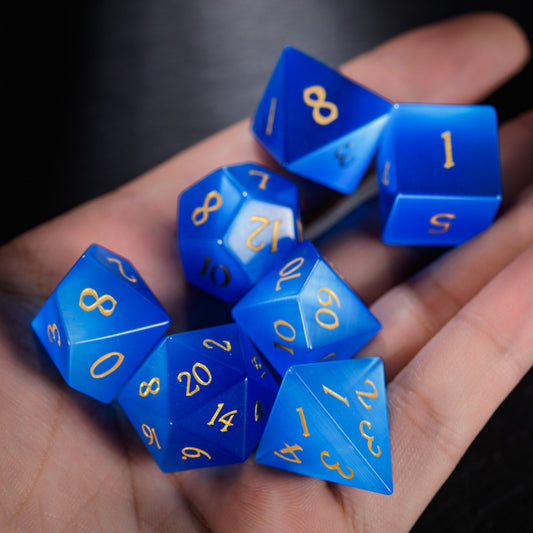 Blue Cat's Eye Gemstone Dice Set