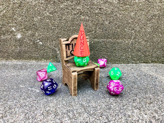 Chair of Shame Timeout Dice Jail and Dunce Cap Random Color (Give away a random dice)